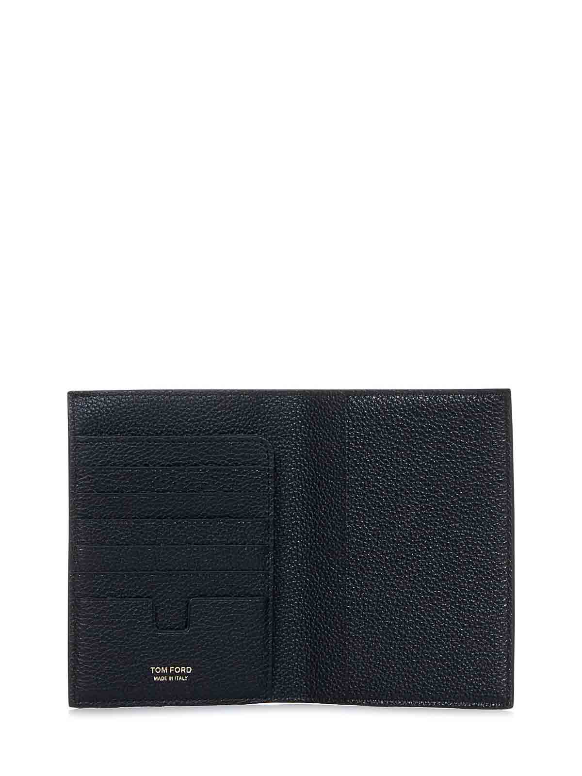 Shop Tom Ford Grained Leather Wallet With Tf Monogram In Black