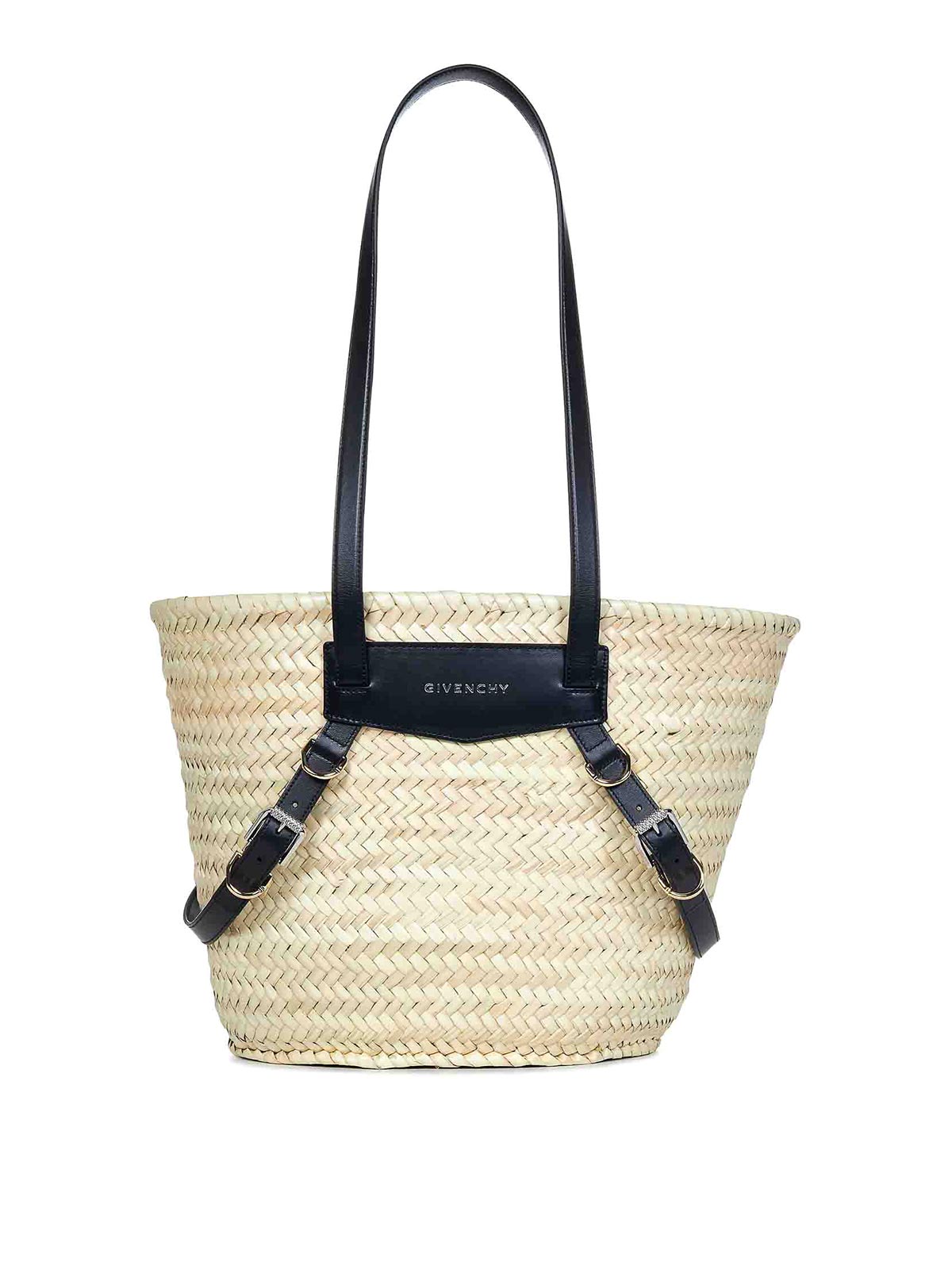 Givenchy Raffia Basket Bag With Leather Handles In Black