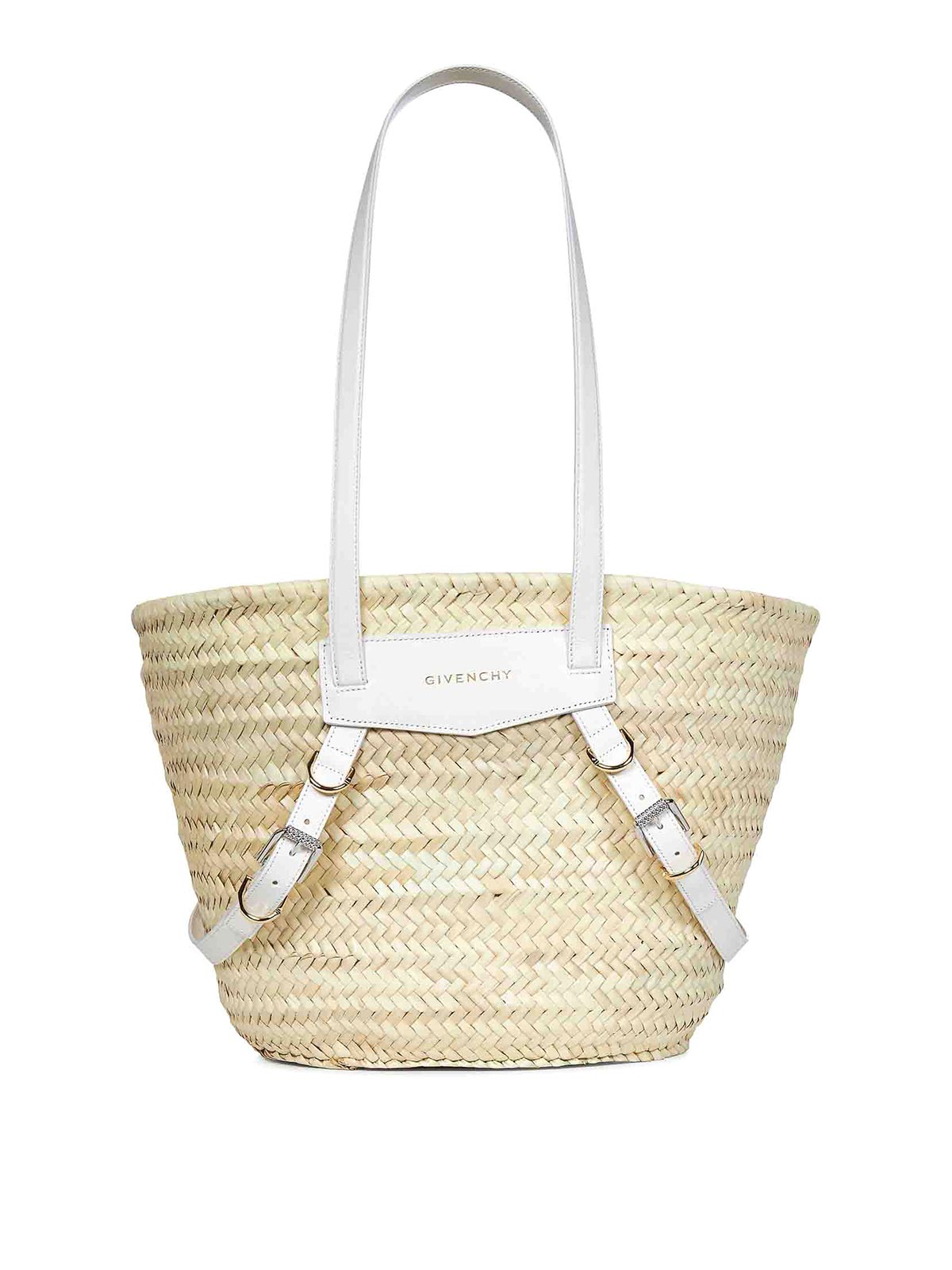 Givenchy Raffia Basket Bag With Leather Handles In White