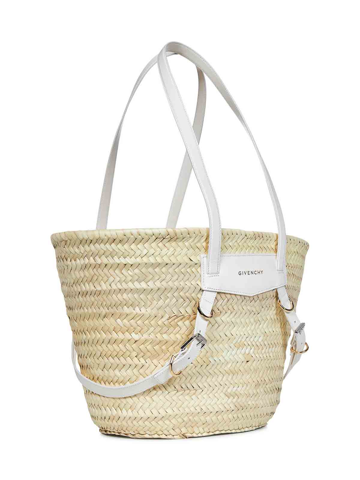Shop Givenchy Raffia Basket Bag With Leather Handles In White