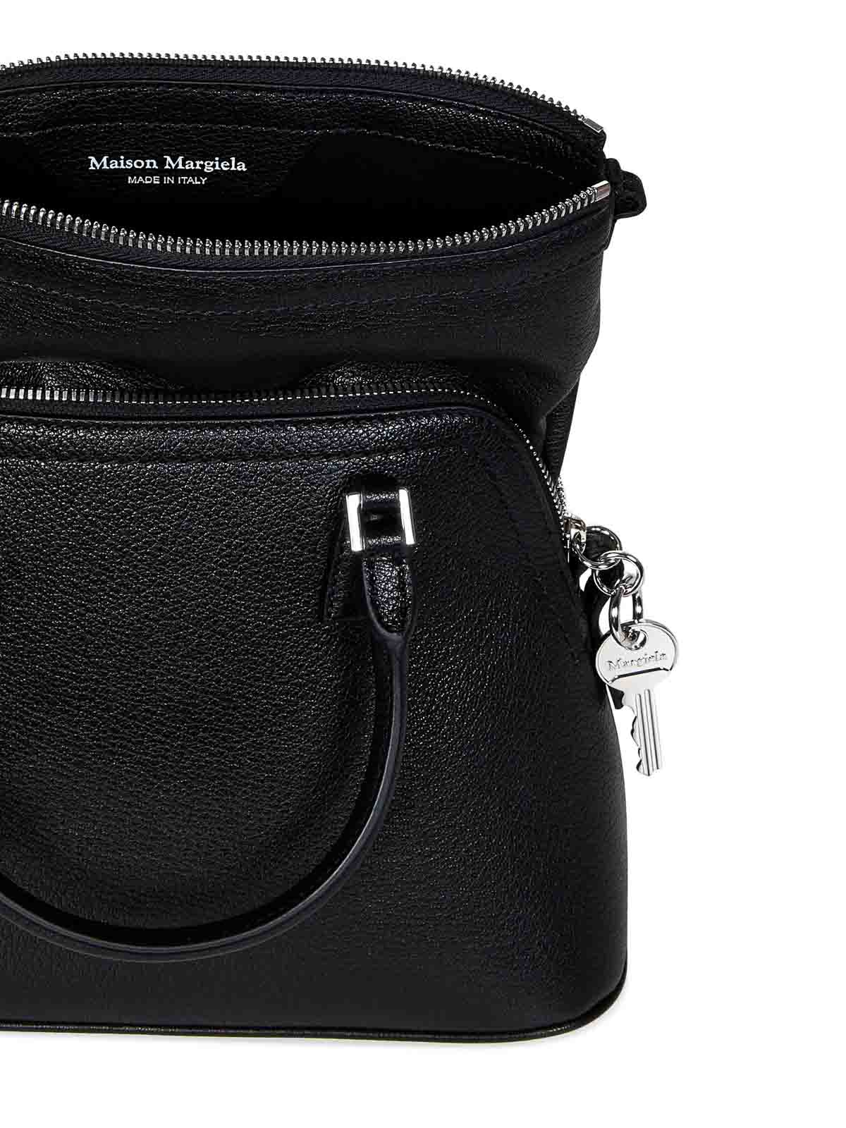 Shop Maison Margiela Black Goatskin Shoulder Bag With Logo Label