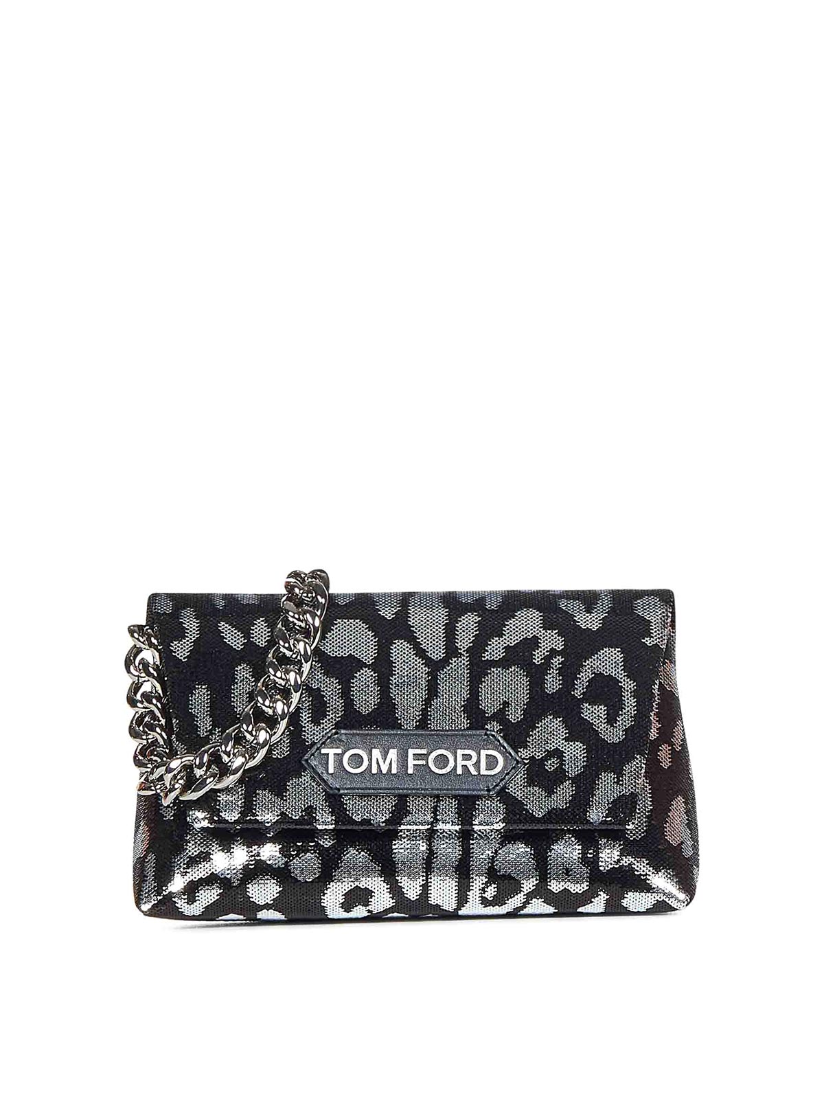Tom Ford Sequined Leopard Handbag In Silver