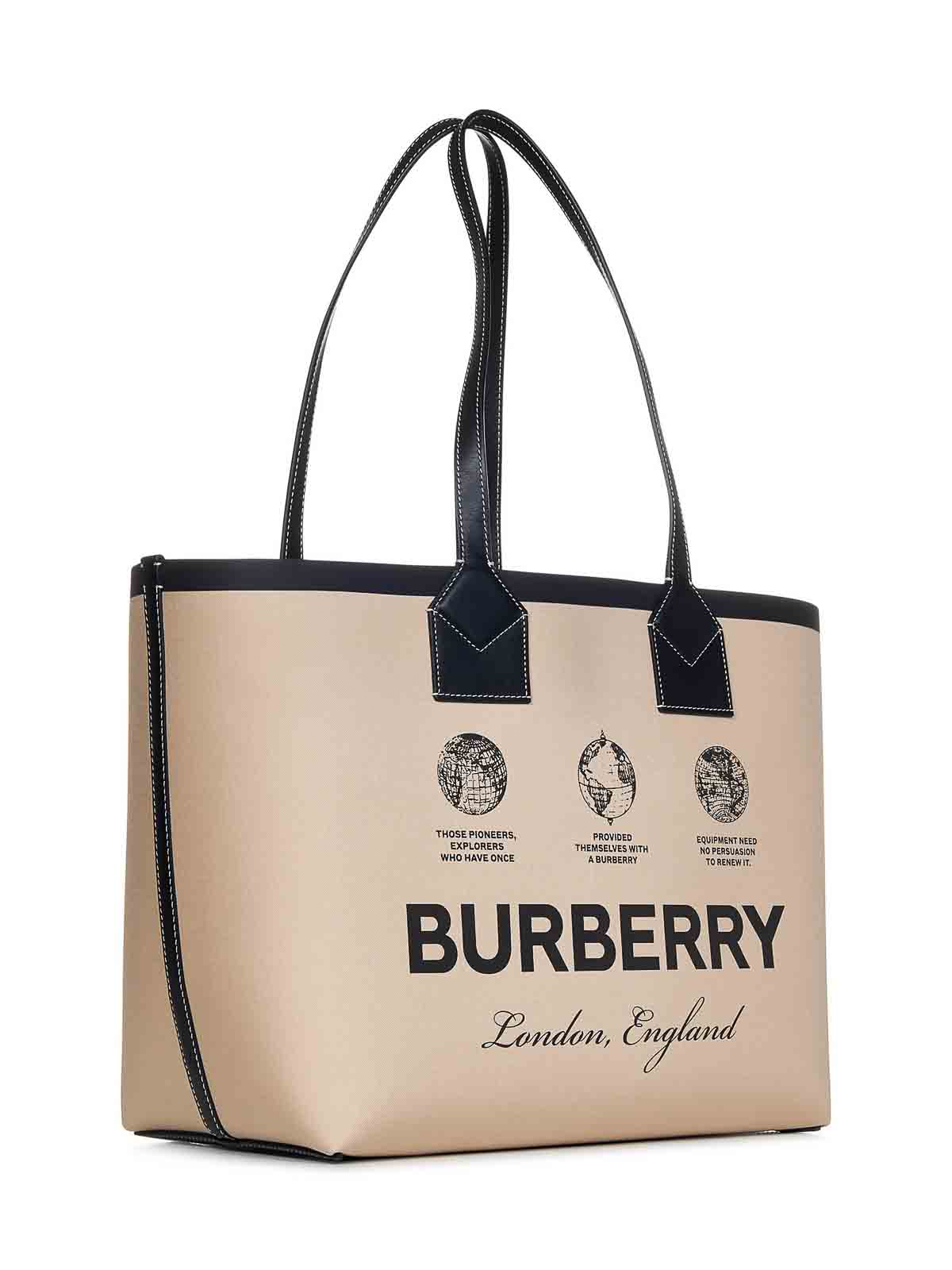 Shop Burberry London Medium Tote Bag Beige Cotton Canvas
