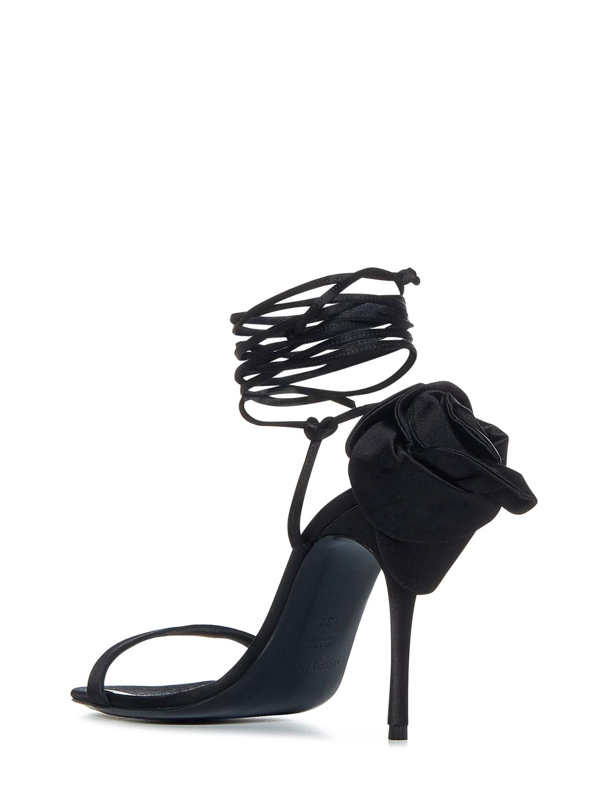 Shop Magda Butrym Satin Sandals With 3d Flowers In Negro
