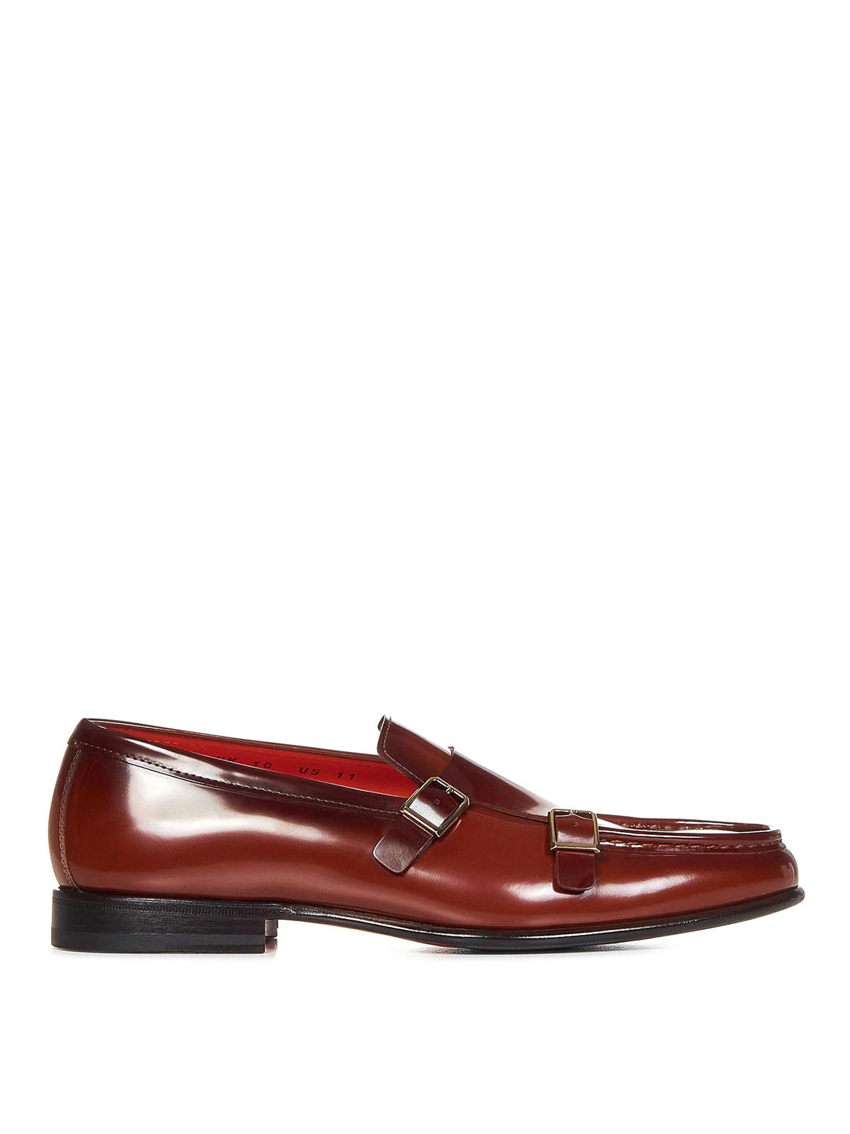 Shop Santoni Brown Polished Leather Double-buckle Loafers