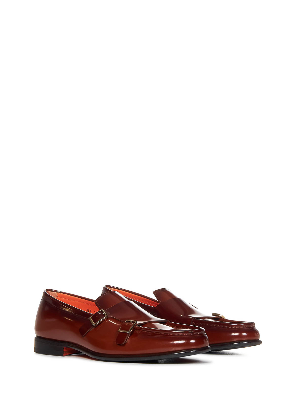 Shop Santoni Brown Polished Leather Double-buckle Loafers