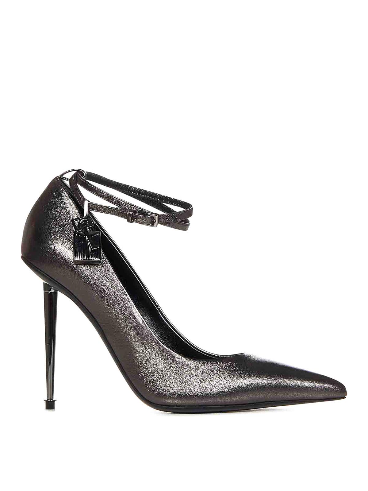 Shop Tom Ford Gunmetal Leather Pumps In Silver