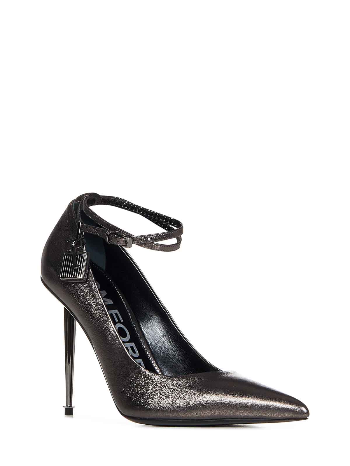 Shop Tom Ford Gunmetal Leather Pumps In Silver