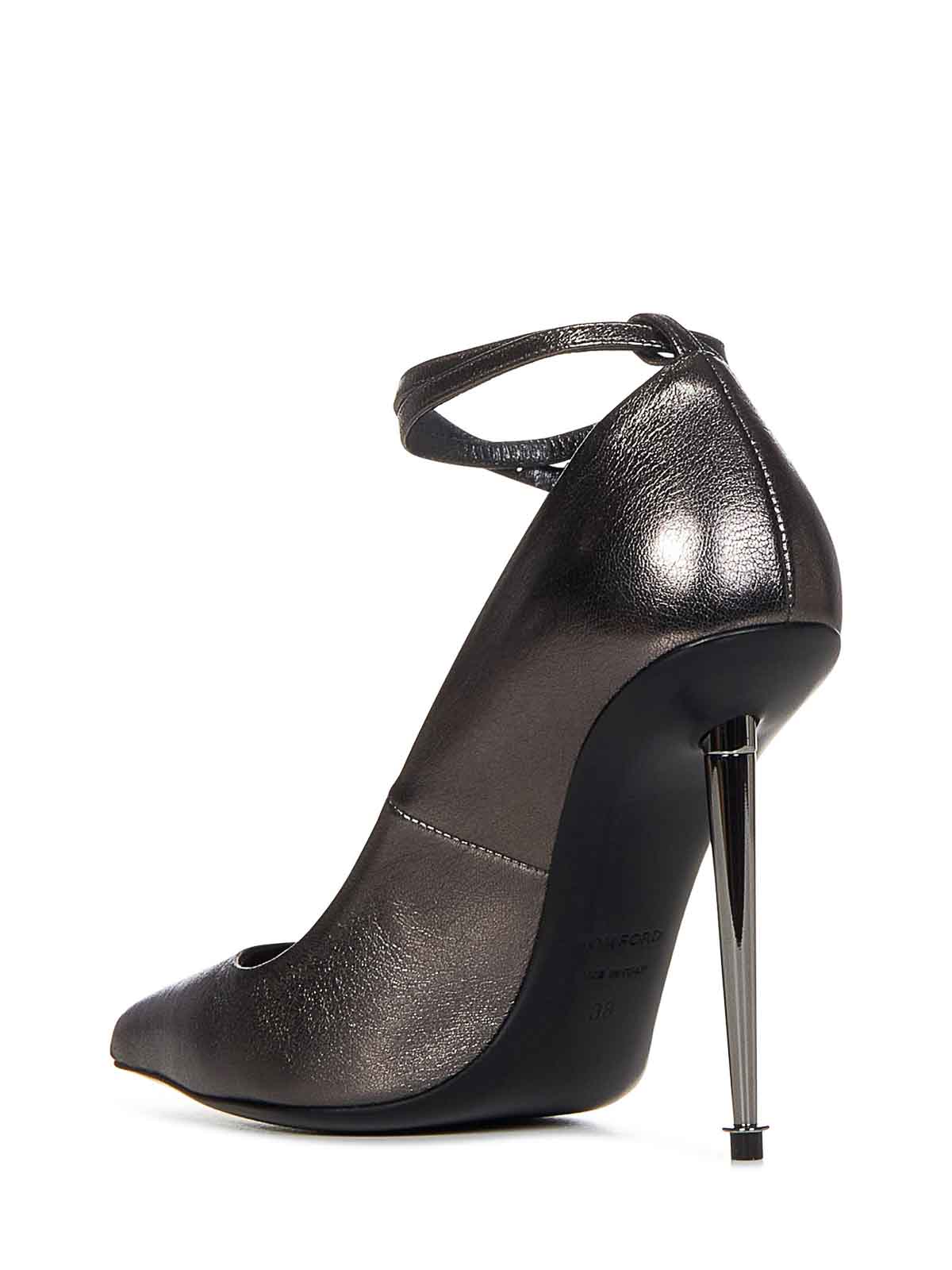 Shop Tom Ford Gunmetal Leather Pumps In Silver