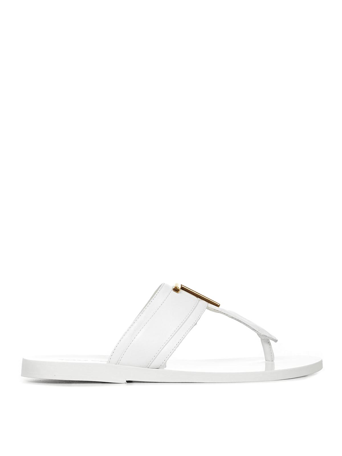 Shop Tom Ford White Calfskin Thong Sandals With Monogram In Blanco