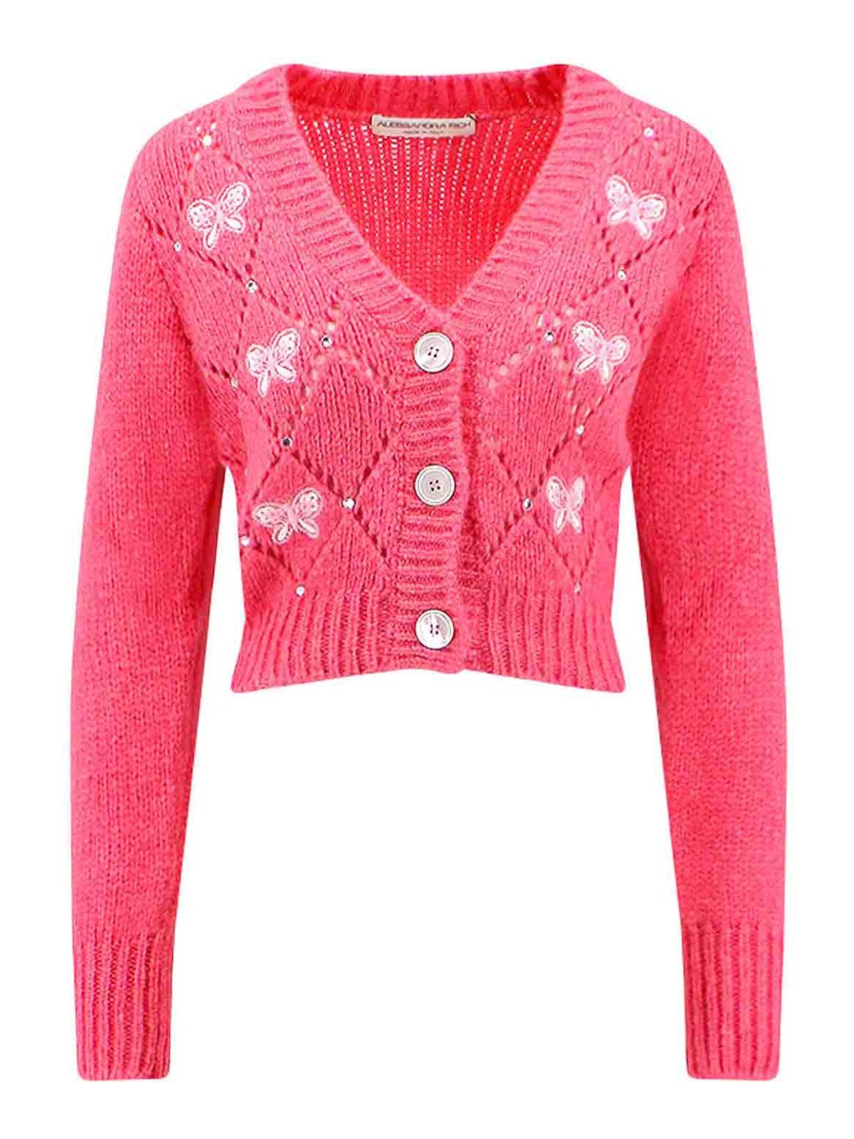 Alessandra Rich Embellished Knit Cropped Cardigan In Nude & Neutrals