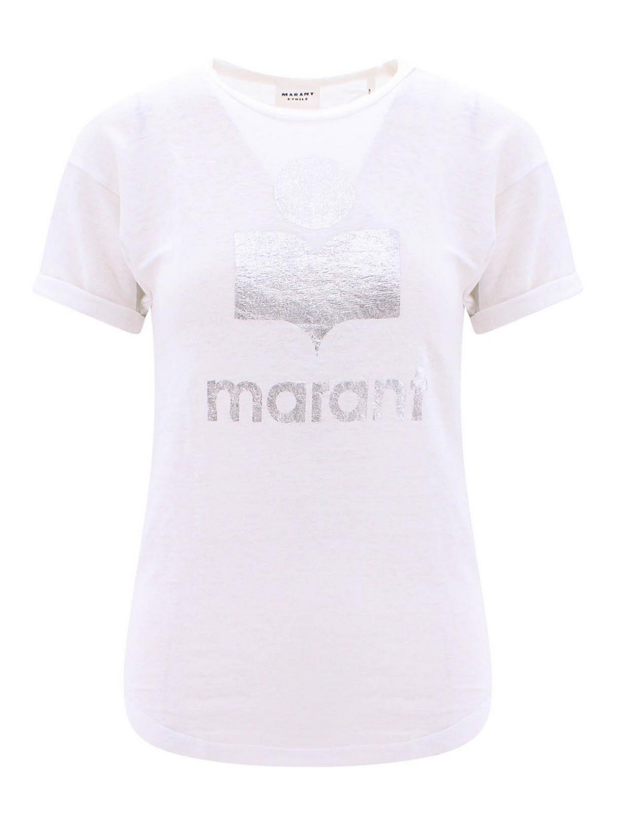 Isabel Marant Linen T-shirt With Laminated Logo In White