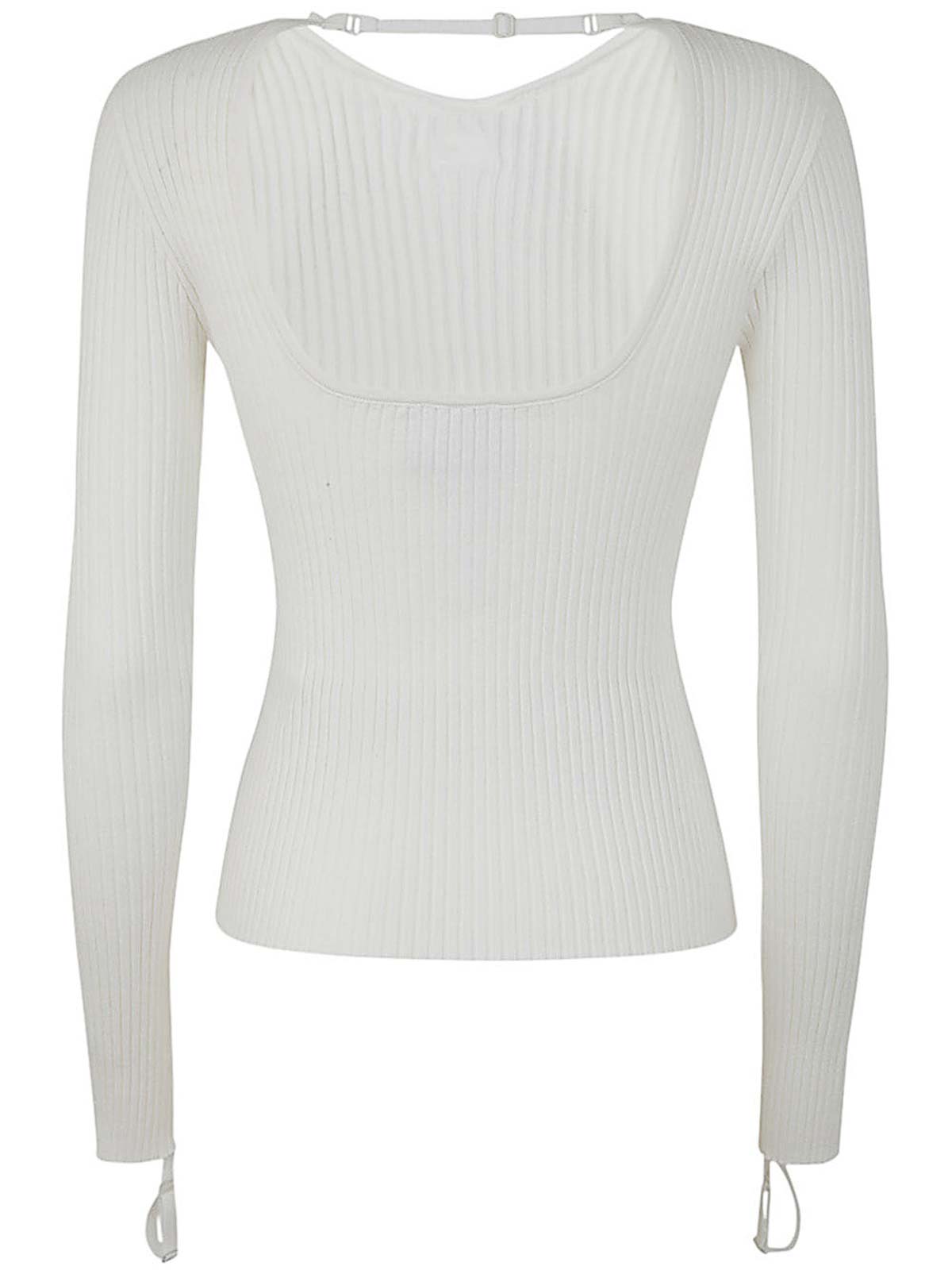 Shop Courrèges Elastic Wrists Rib Knit Sweater In White