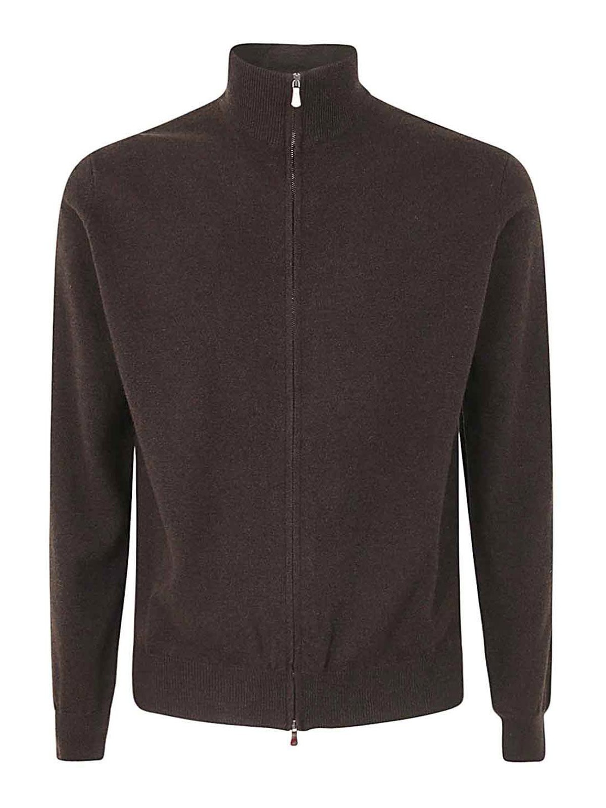 Shop Filippo De Laurentiis Full Zipped Sweater Wool Cashmere In Brown