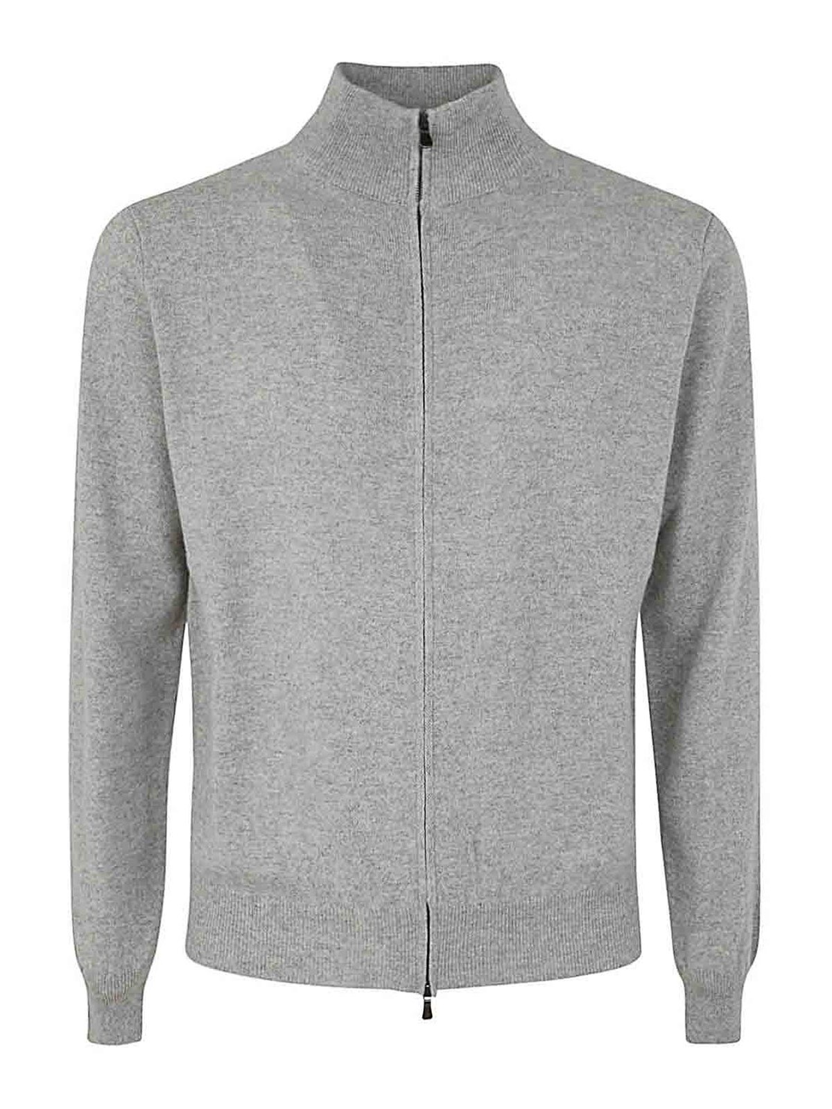 Shop Filippo De Laurentiis Full Zipped Sweater Wool Cashmere In Grey