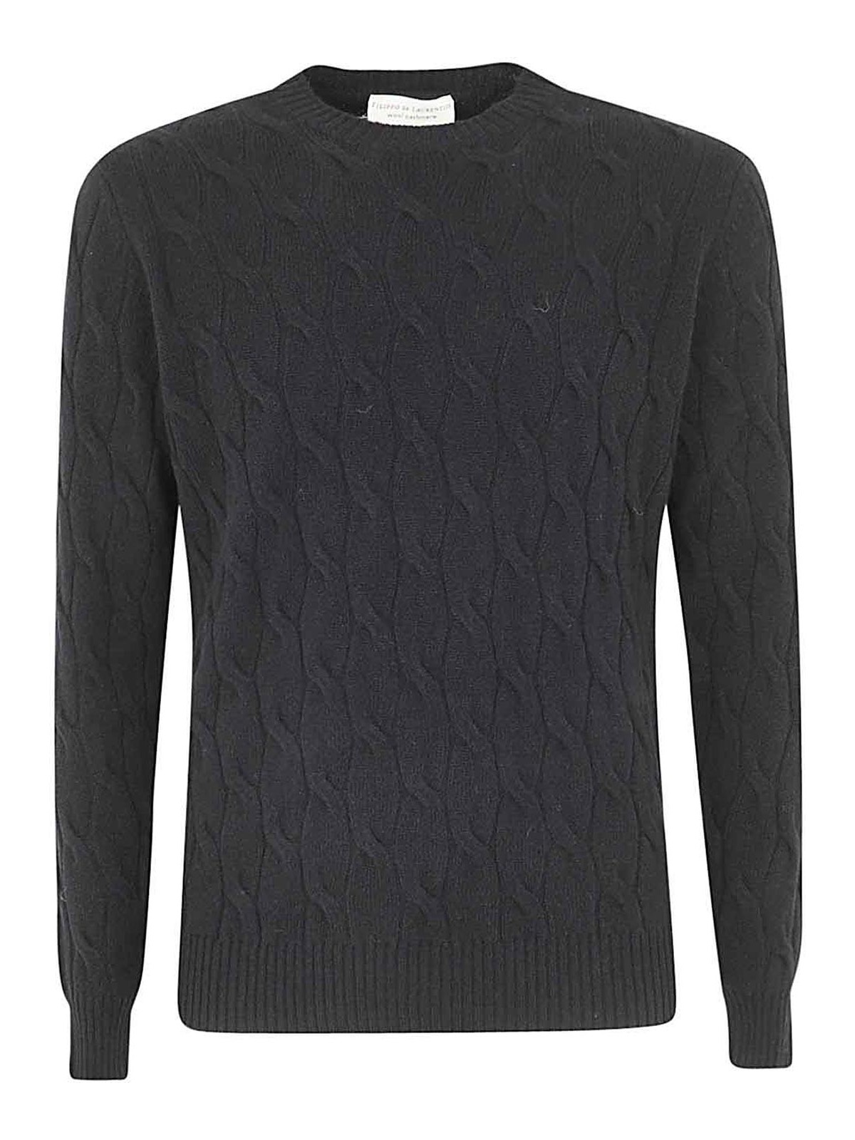 Filippo De Laurentiis Wool Cashmere Long Sleeves Crew Neck Sweater With Braid In Black