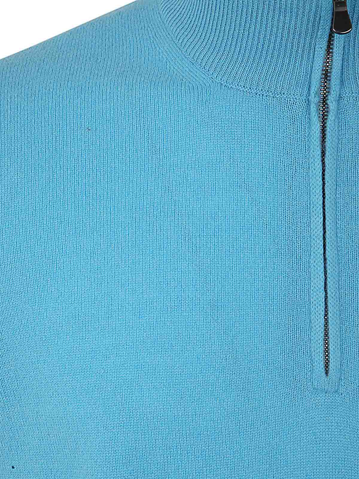 Shop Filippo De Laurentiis Half Zipped Sweater Wool Cashmere In Blue