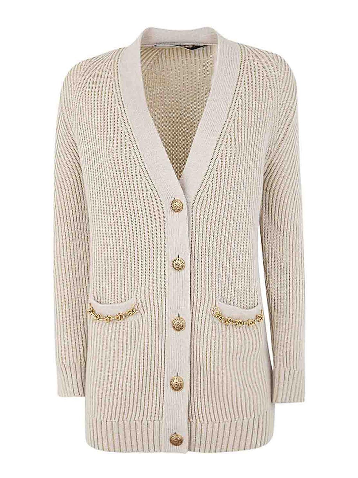 Shop Golden Goose Journey W`s Cardigan Wool Ribbed Jacquard In Silver