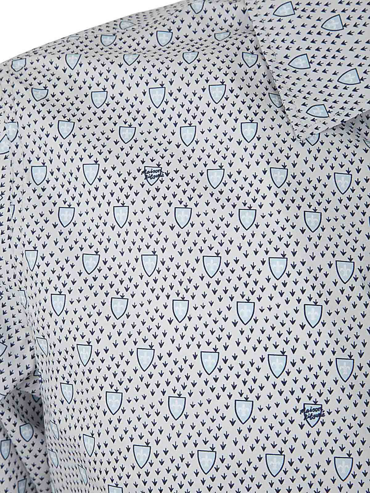 Shop Maison Kitsuné Classic Shirt In Shield Printed Cotton In Blue