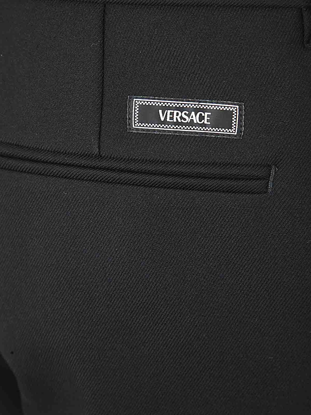 Shop Versace Formal Pant Wool Fabric In Black