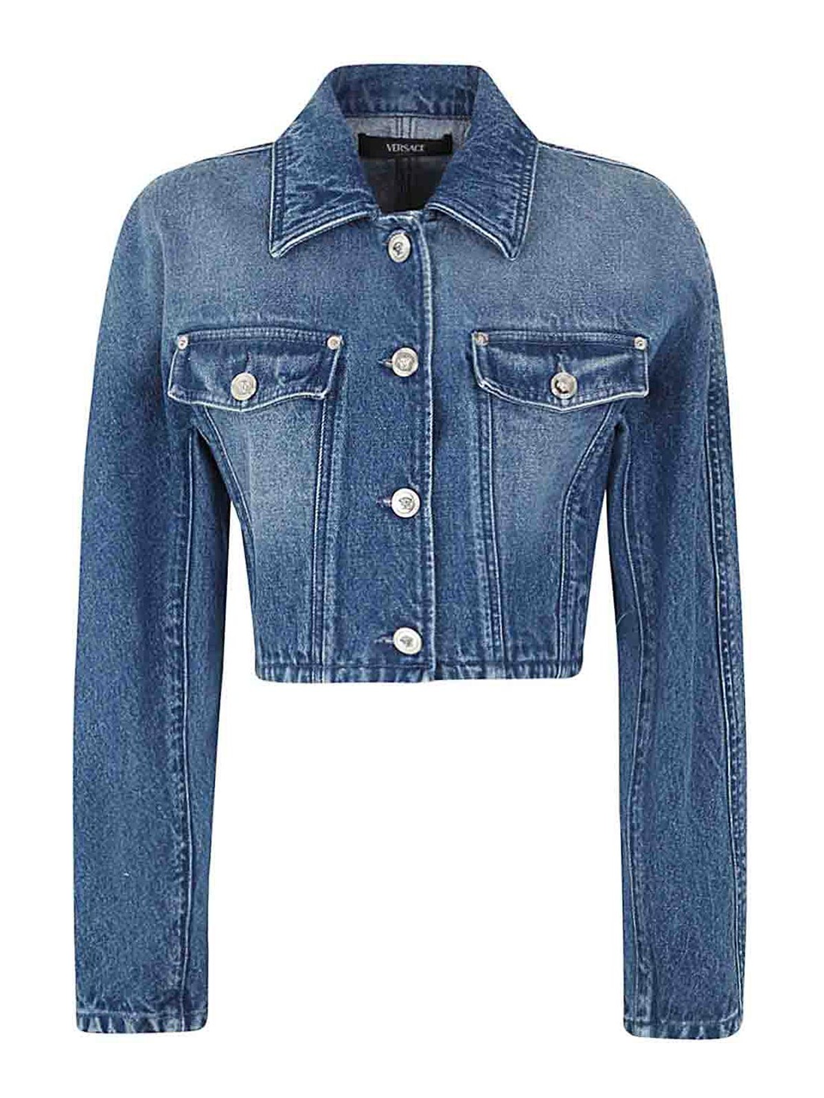Shop Versace Denim Fabric Jacket In Blue