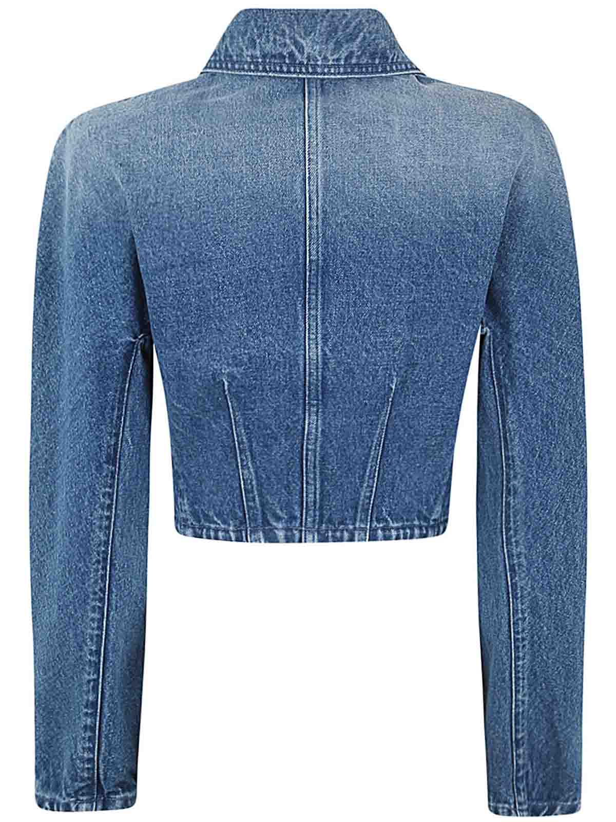 Shop Versace Denim Fabric Jacket In Blue