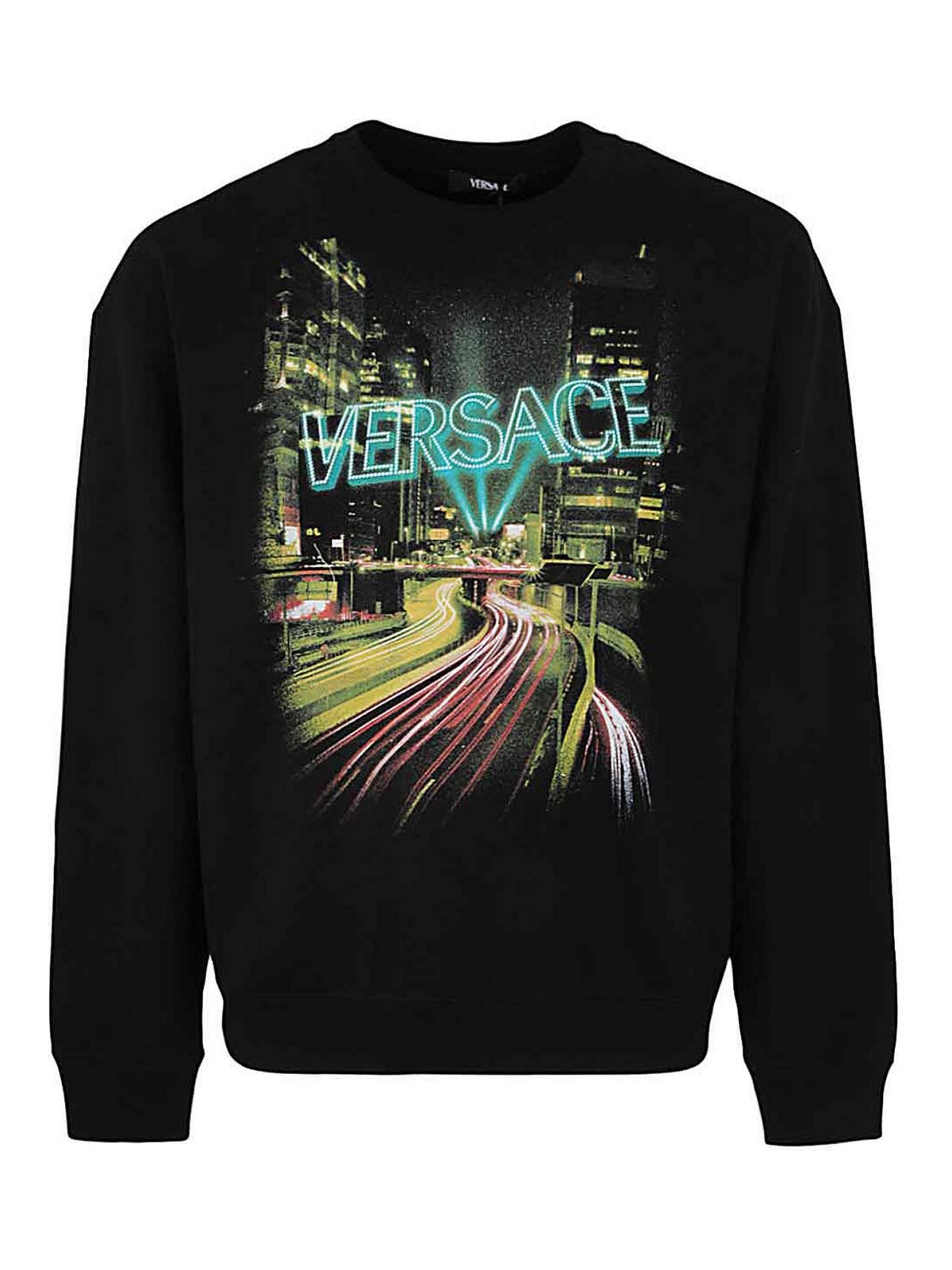 Shop Versace City Lights Print Sweatshirt In Black