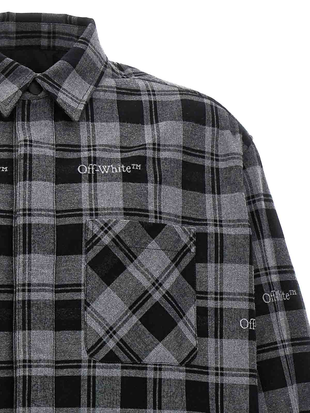 Shop Off-white Check Flannel Padded Jacket In Gris