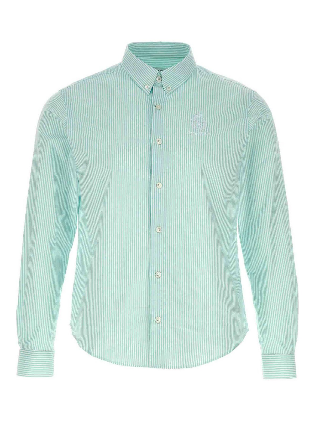 Sporty And Rich Logo Embroidery Striped Shirt In Light Blue