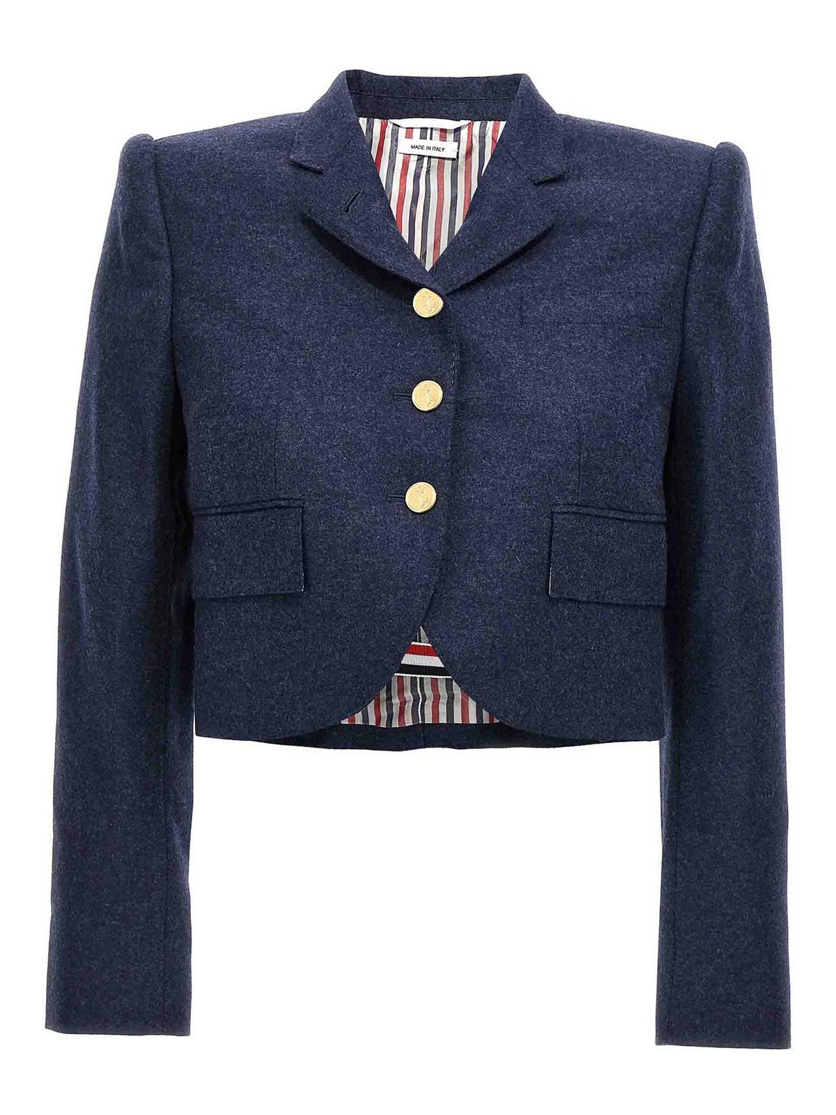 Shop Thom Browne Cropped Flannel Jacket In Blue
