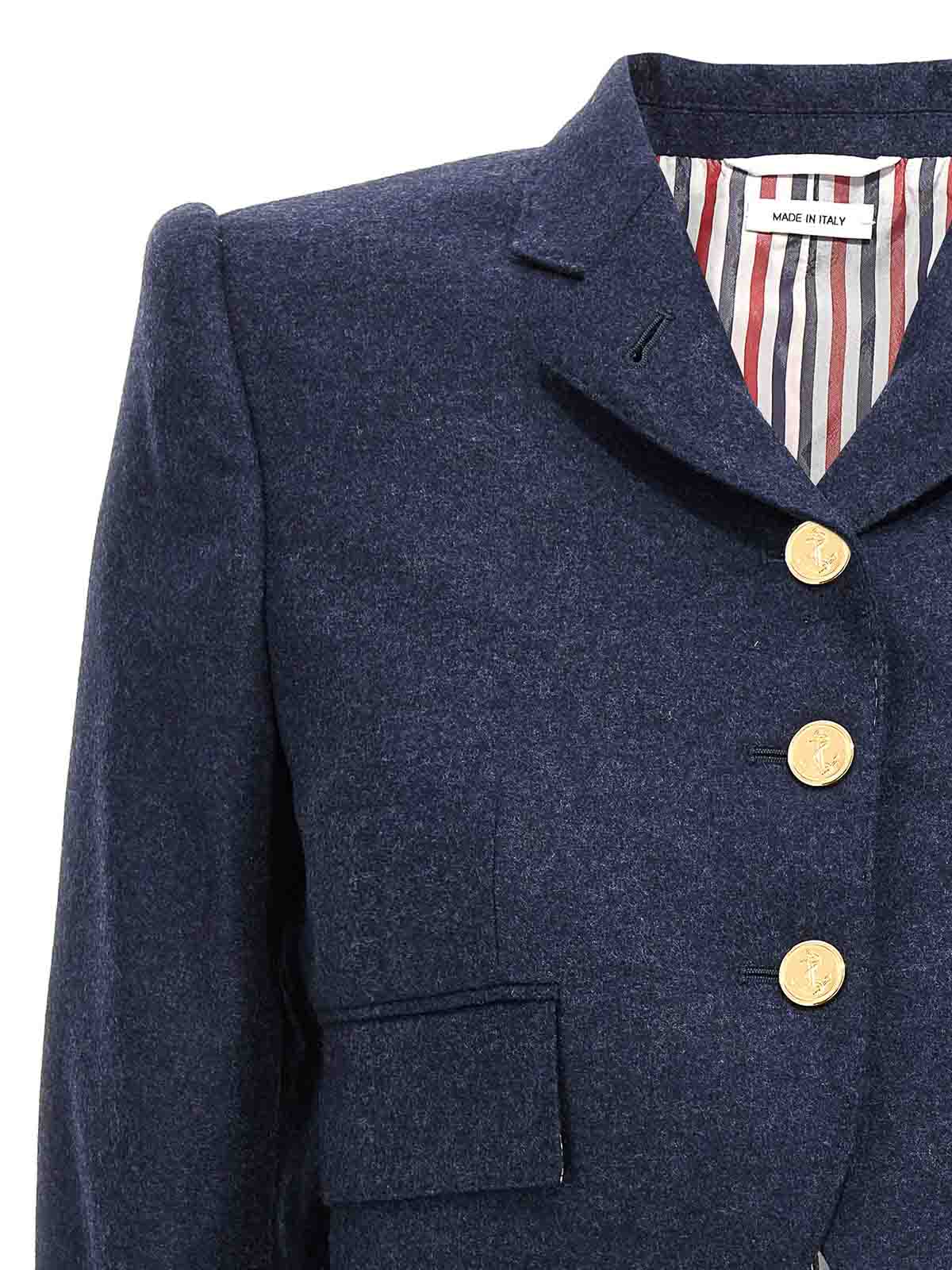Shop Thom Browne Cropped Flannel Jacket In Blue