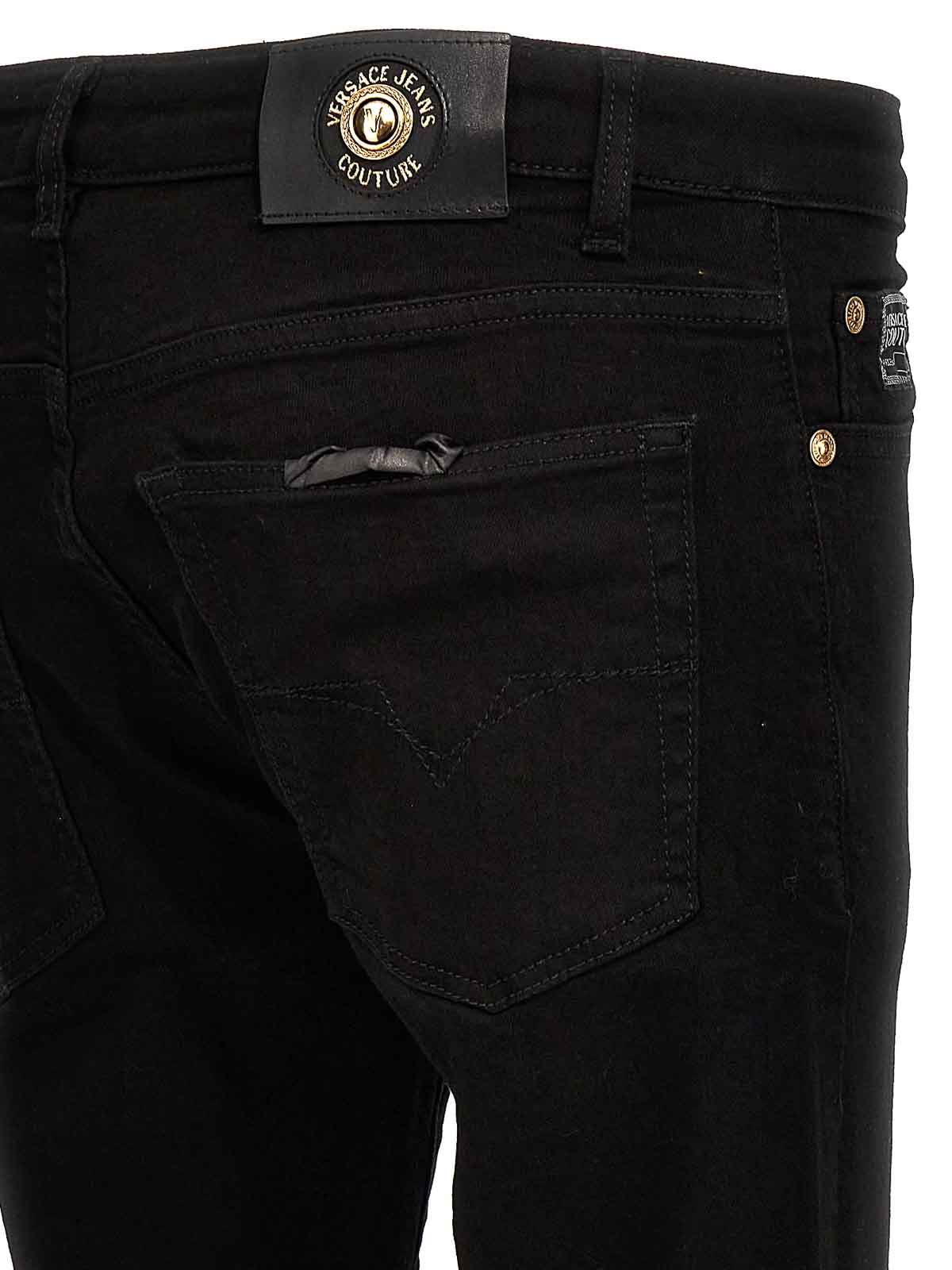 Shop Versace Jeans Couture Plaque Jeans Logo In Black