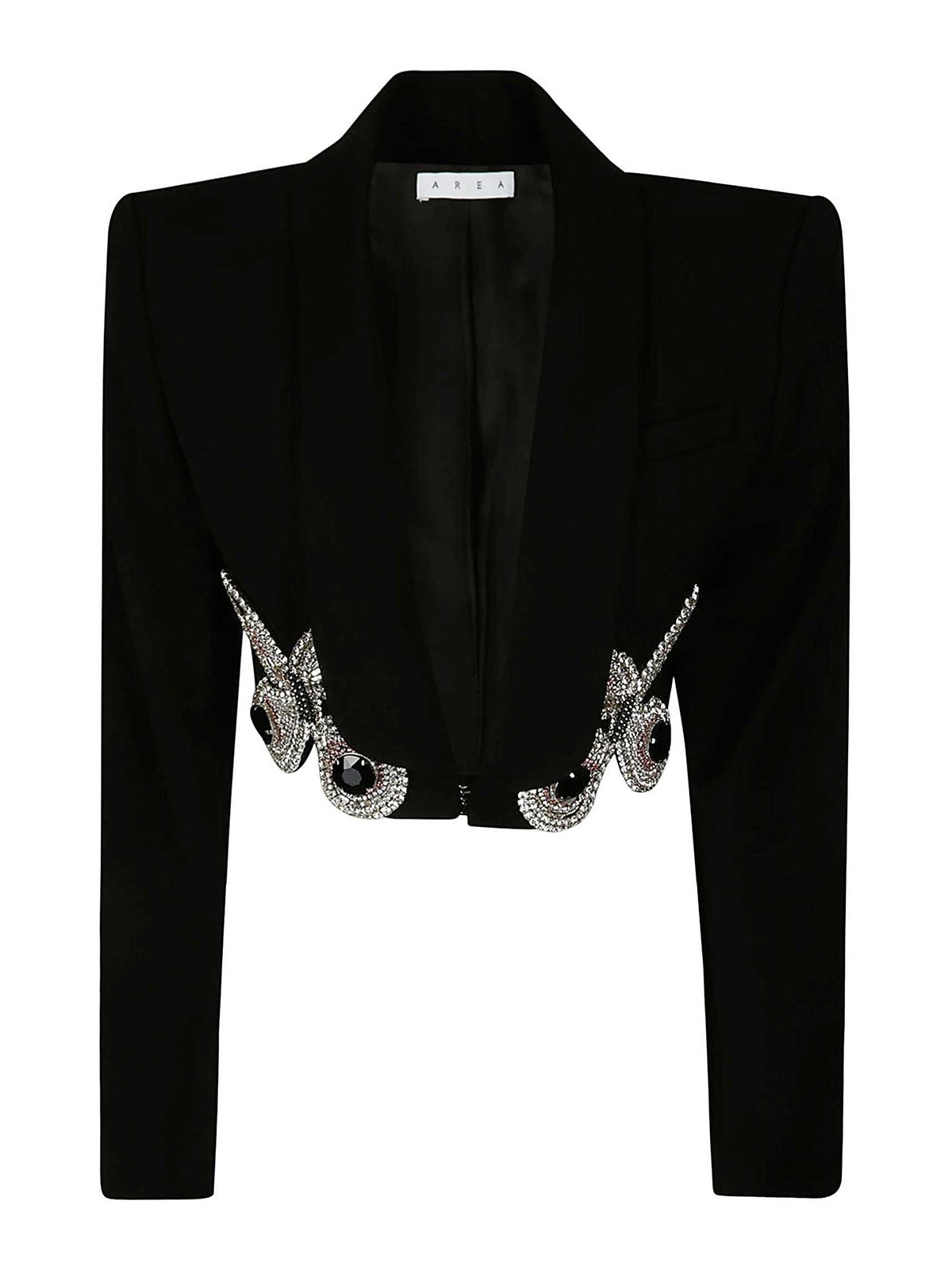 Area Crystal Butterfly Cropped Blazer In Black
