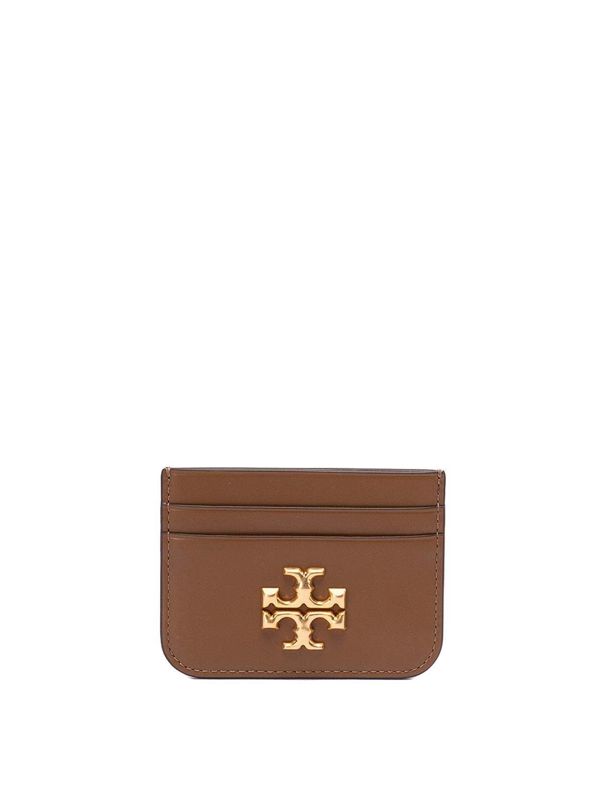 Tory Burch `eleanor` Leather Card Case in Brown