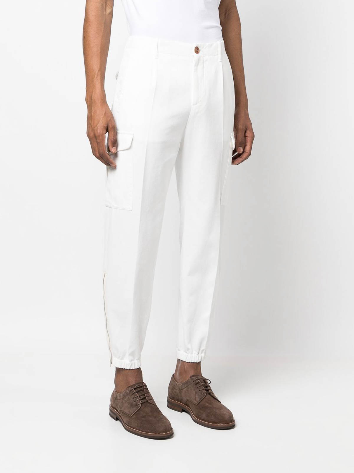 Mens Brunello Cucinelli white Linen Drawstring Trousers