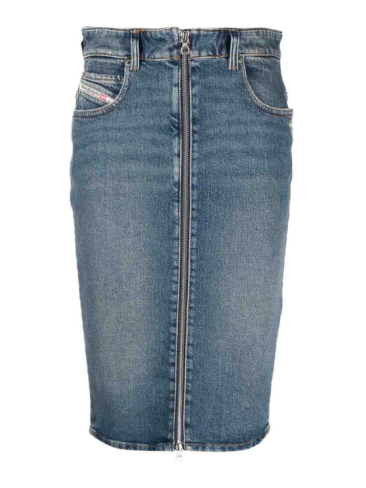 ★DIESEL★ D Pencil Denim Skirt Blue A09736007Q101 Women's Pencil skirt in cotton and hemp denim | Blue | Diesel