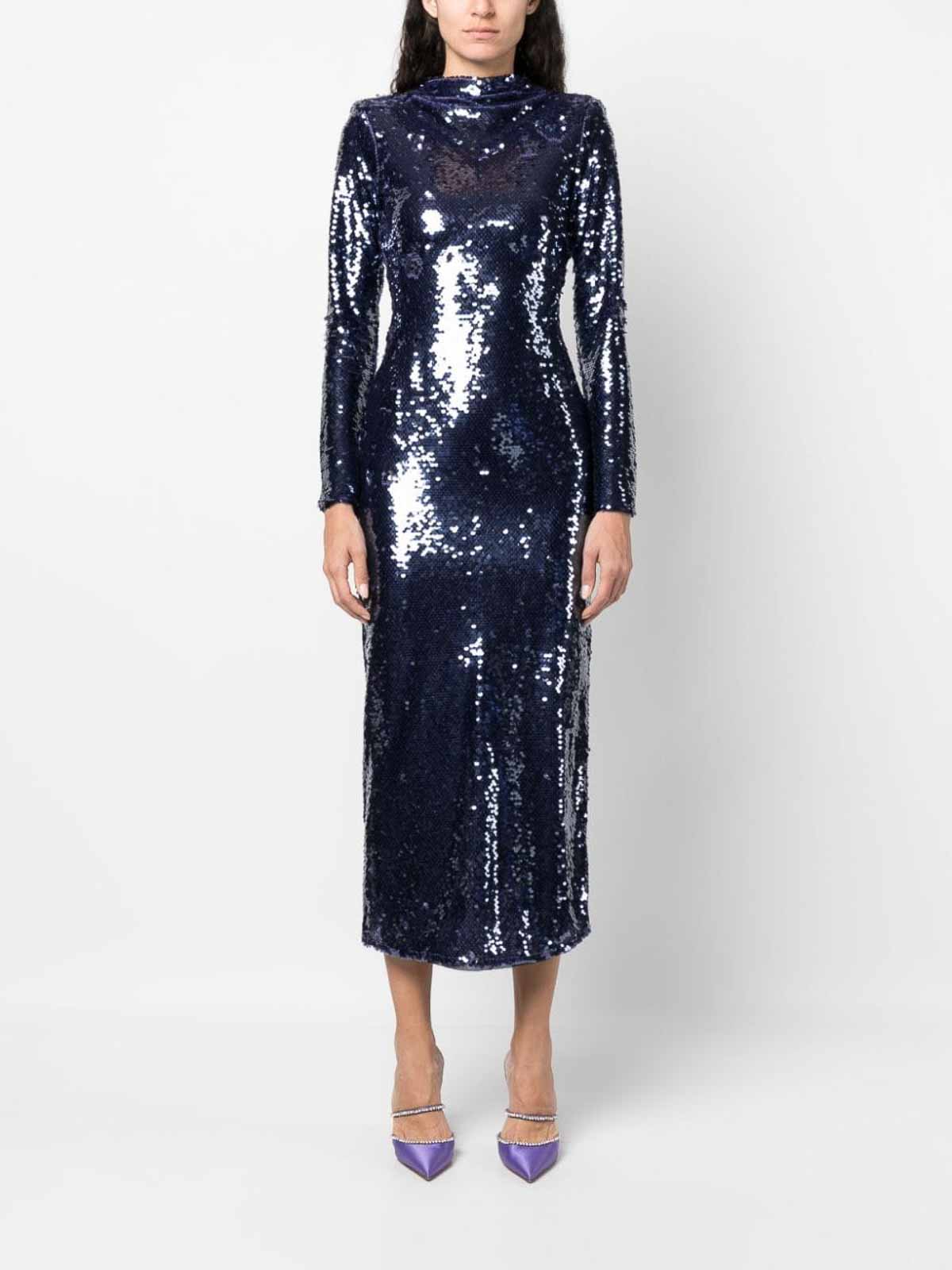 Self Portrait Sequin midi dress - Dark Blue|AW23145MBLNAVY