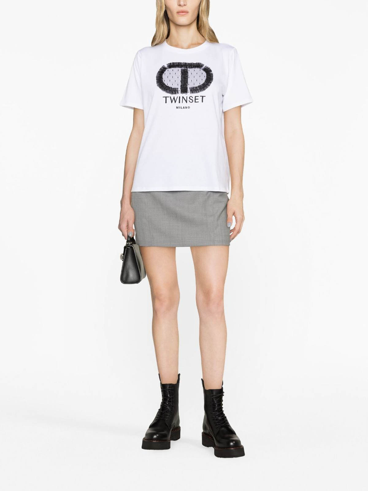 Twinset T-shirt with Broderie Anglaise Embroidery White