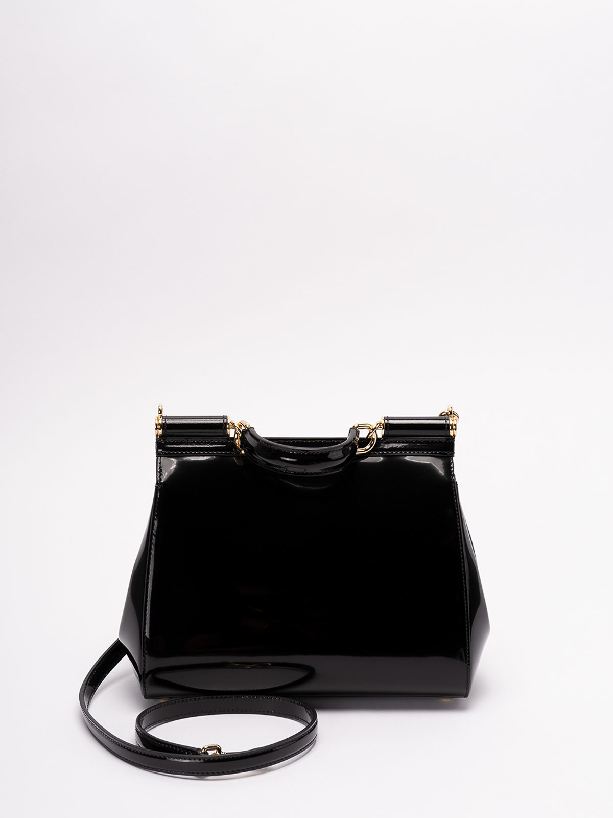 DOLCE & GABBANA Sicily large patent leather top handle bag - Black -  BB6002A103780999