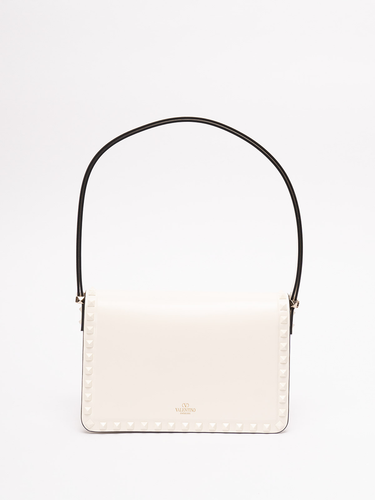 Shop Valentino `rockstud` Leather Shoulder Bag In White