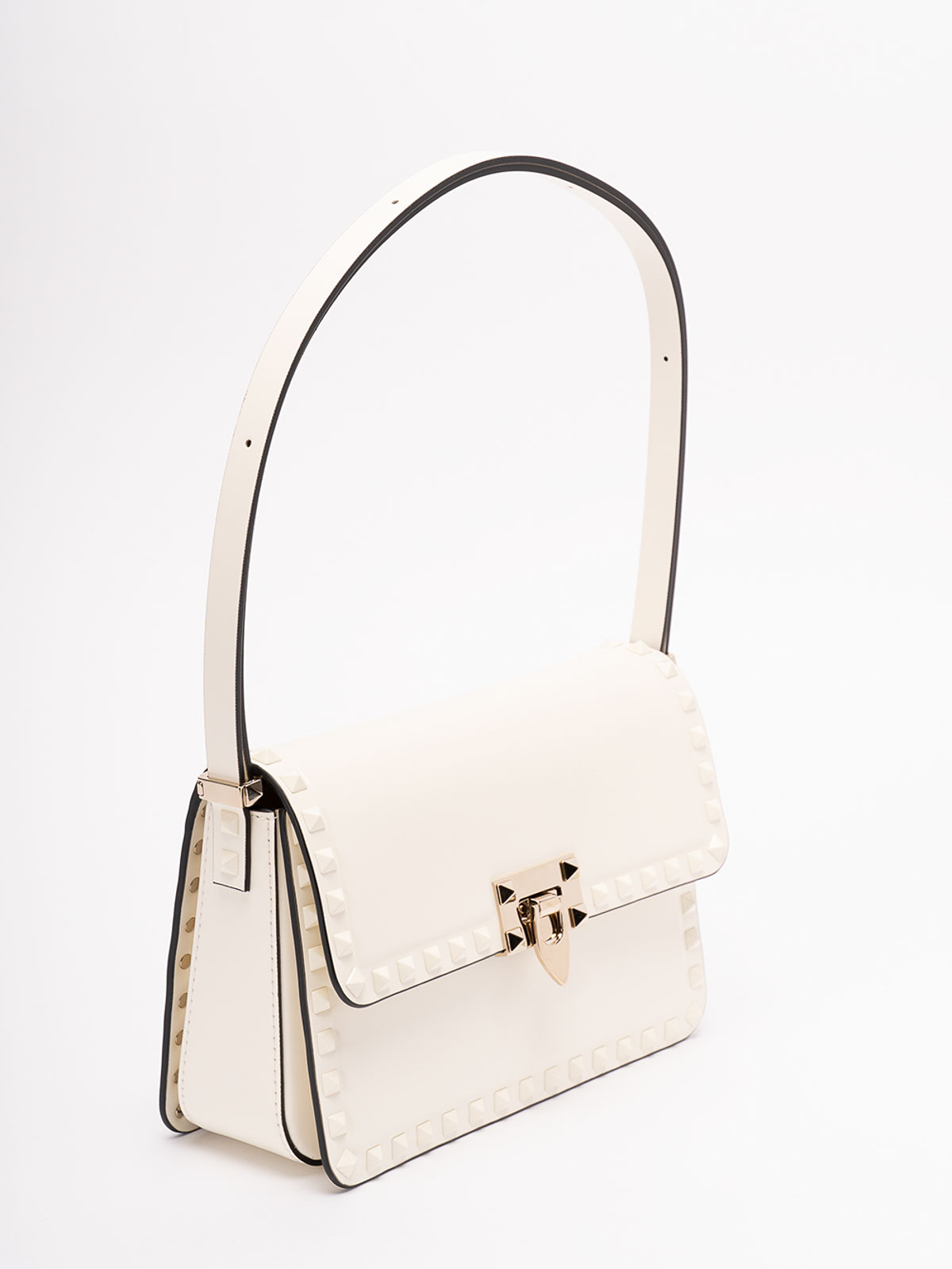 Shop Valentino `rockstud` Leather Shoulder Bag In White