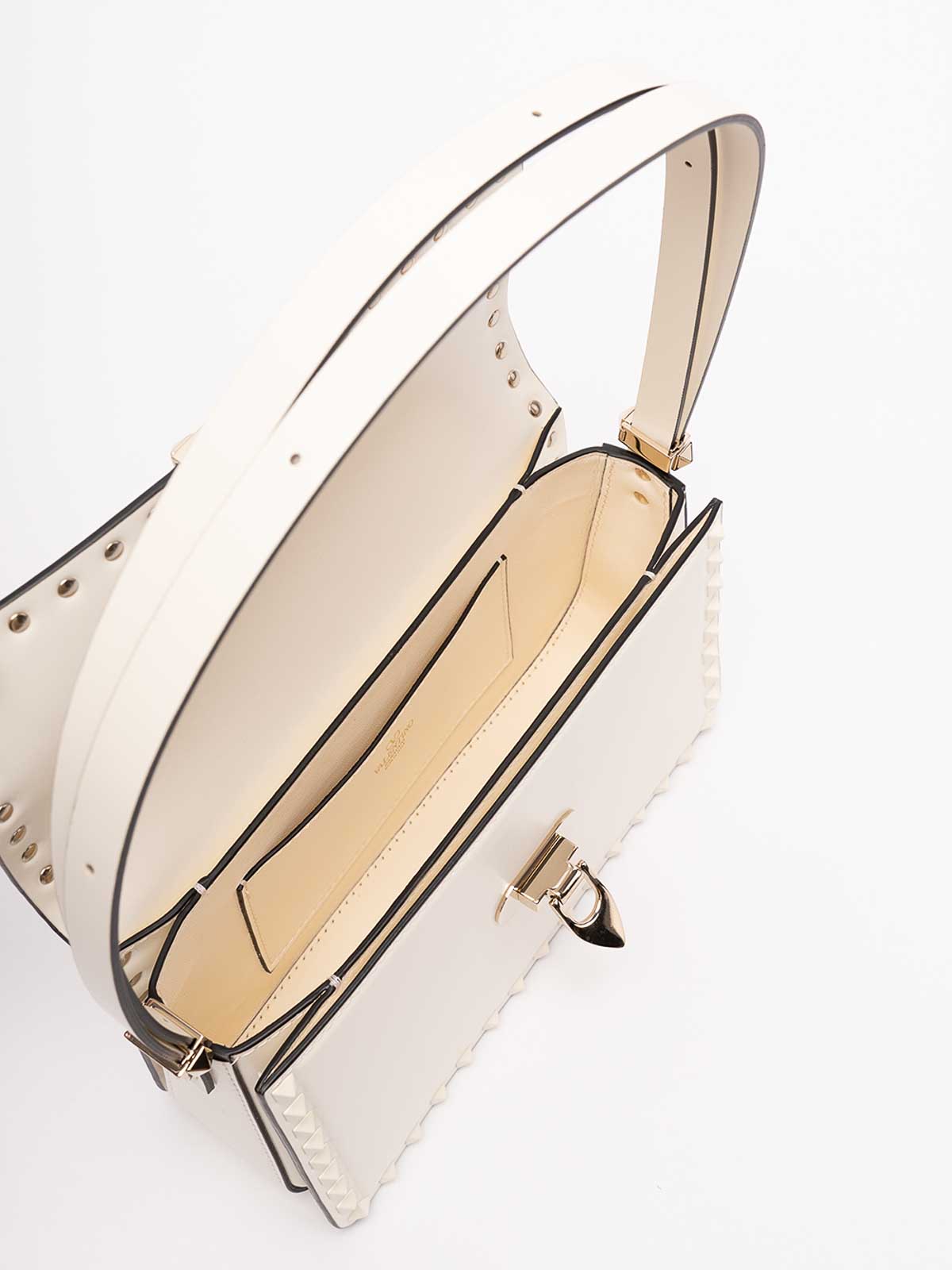 Shop Valentino `rockstud` Leather Shoulder Bag In White