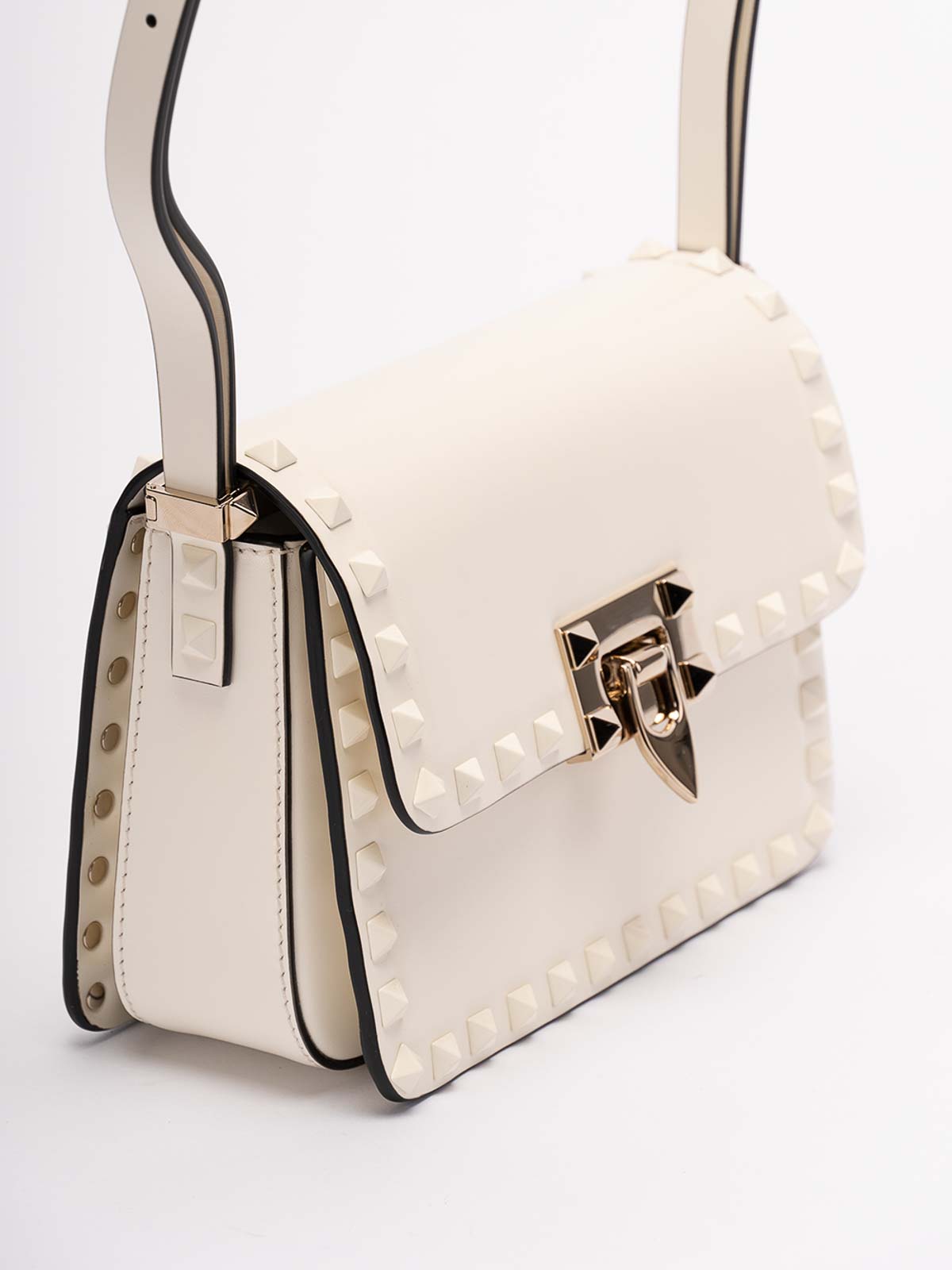 Rockstud Small Leather Shoulder Bag in White - Valentino Garavani