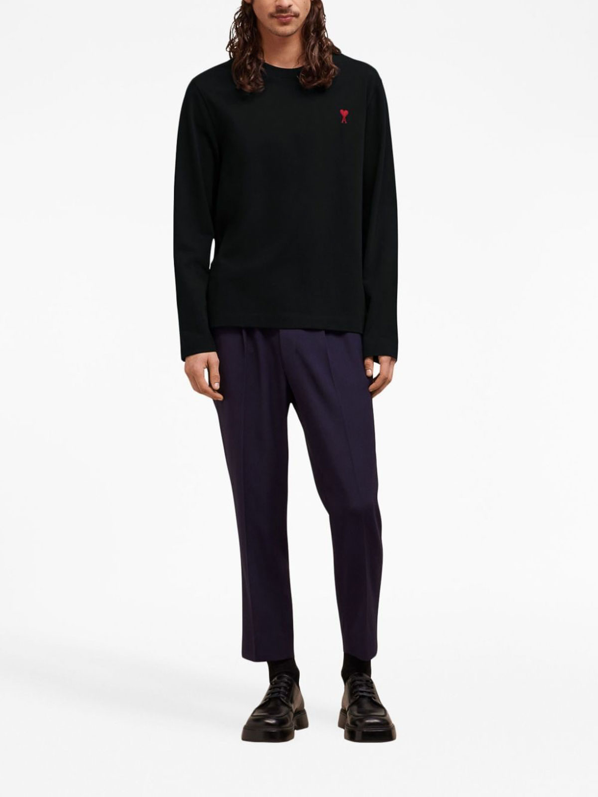 Shop Ami Alexandre Mattiussi Embroidered Cotton Sweatshirt In Black
