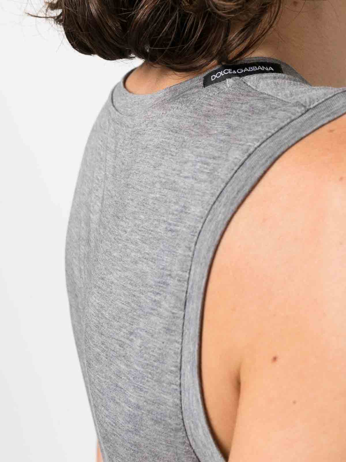 Shop Dolce & Gabbana Logo-patch Cotton Tank Top In Grey