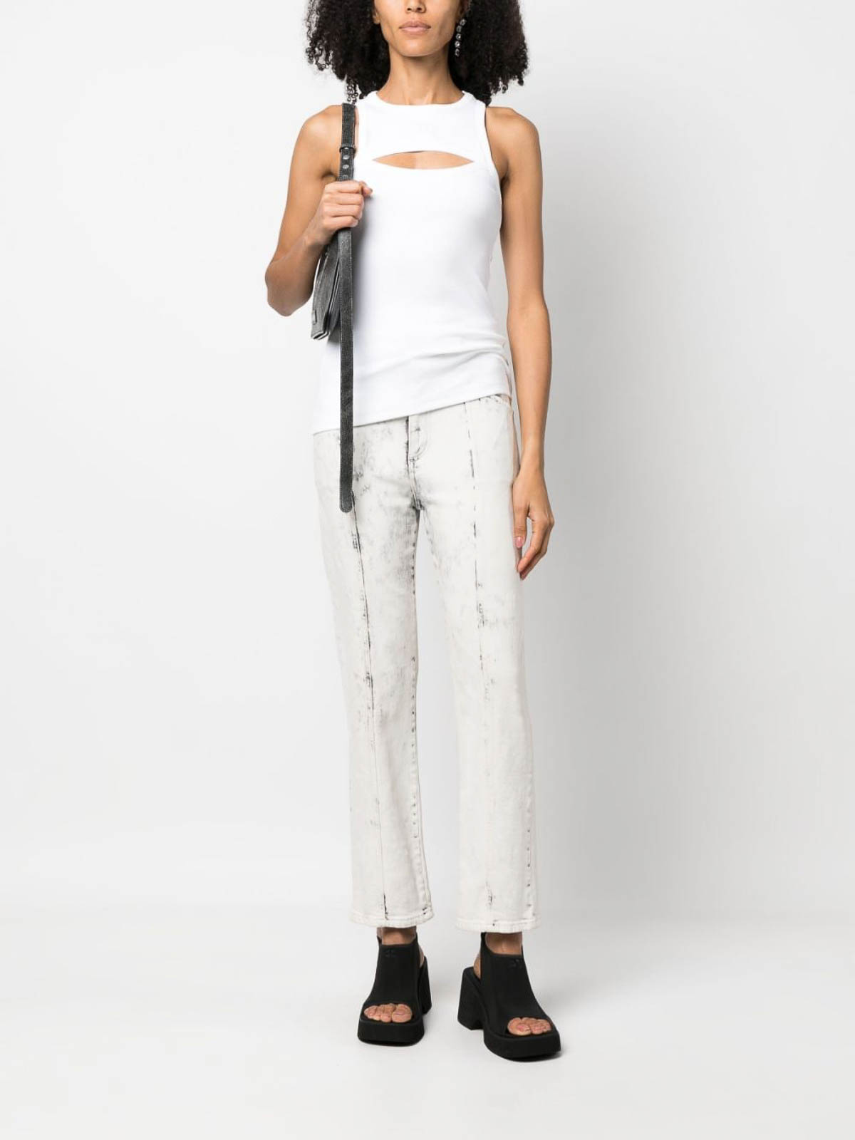 Shop Msgm Out Fine-ribbed Tank Top In White