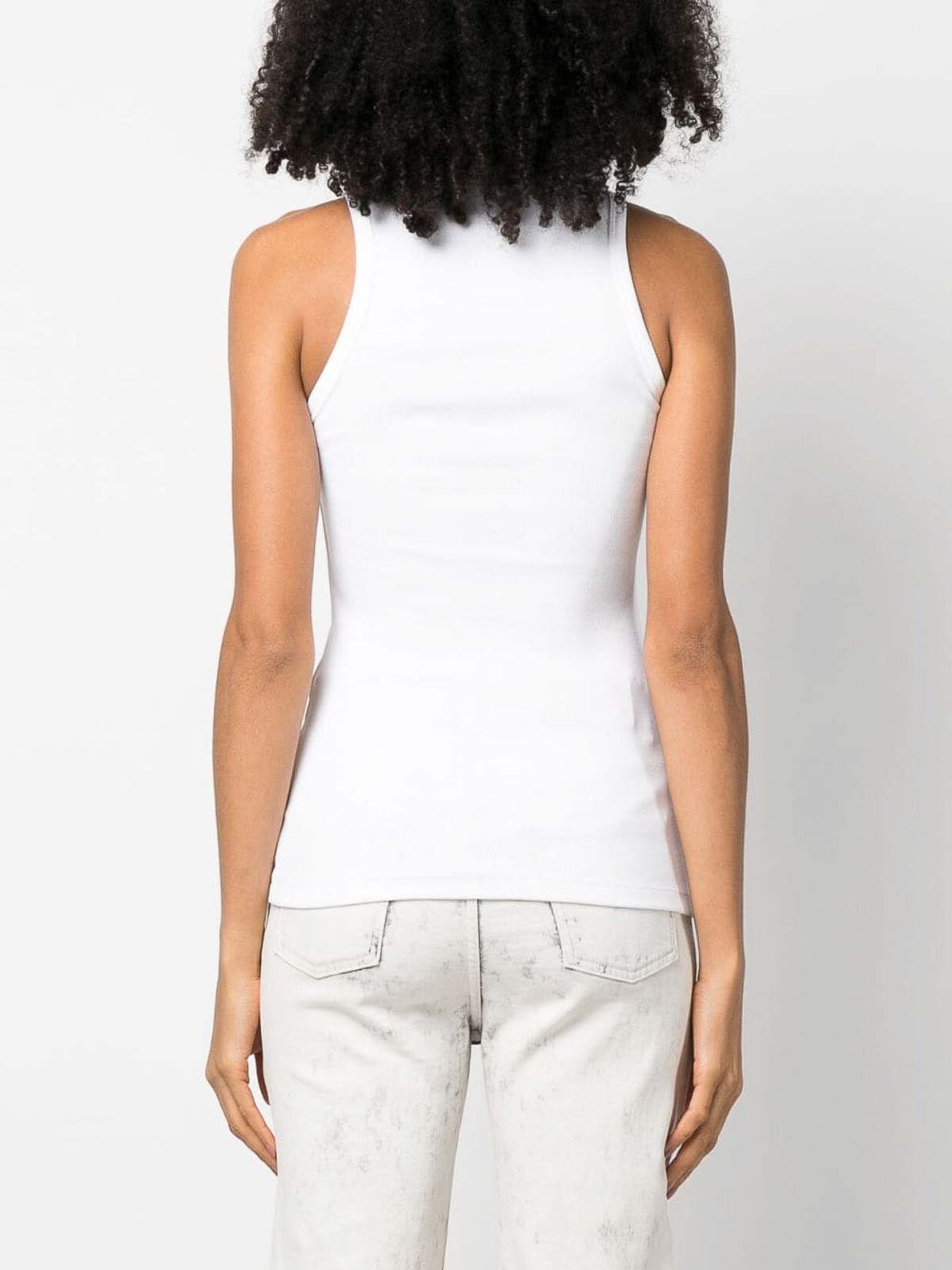 Shop Msgm Out Fine-ribbed Tank Top In White