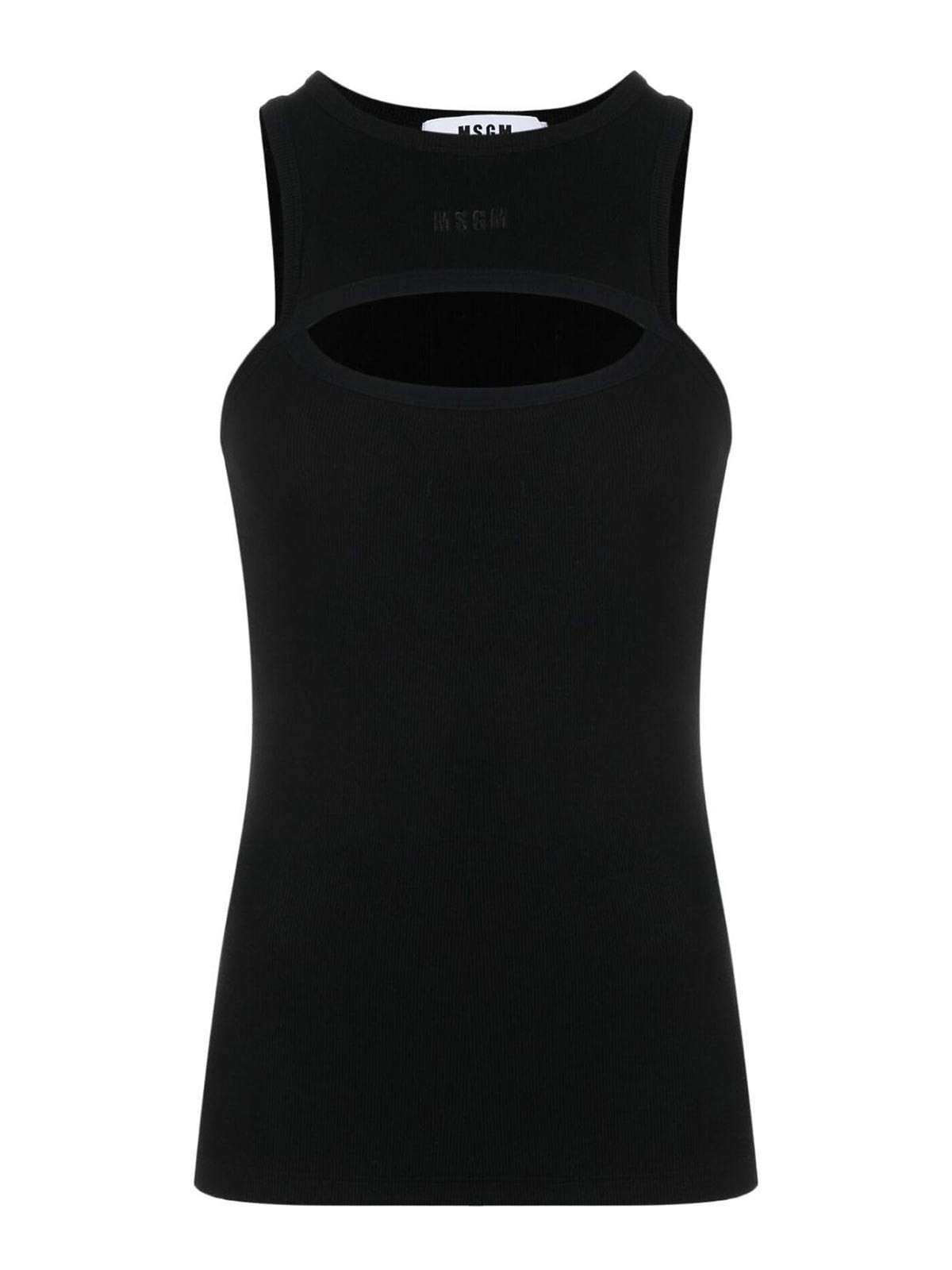 Msgm Out Fine-ribbed Tank Top In Black