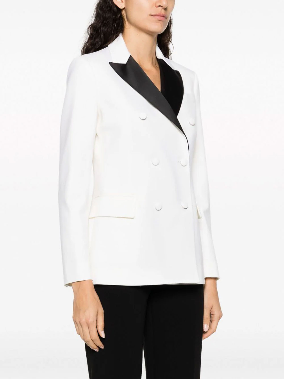 Shop P.a.r.o.s.h Satin-lapel Double-breasted Blazer In White