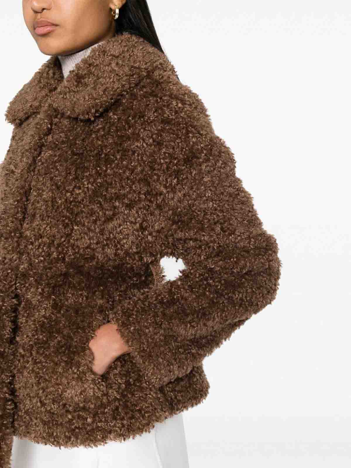 Blancha Shearling Cropped Jacket With White Fur Trim In Leather in Brown